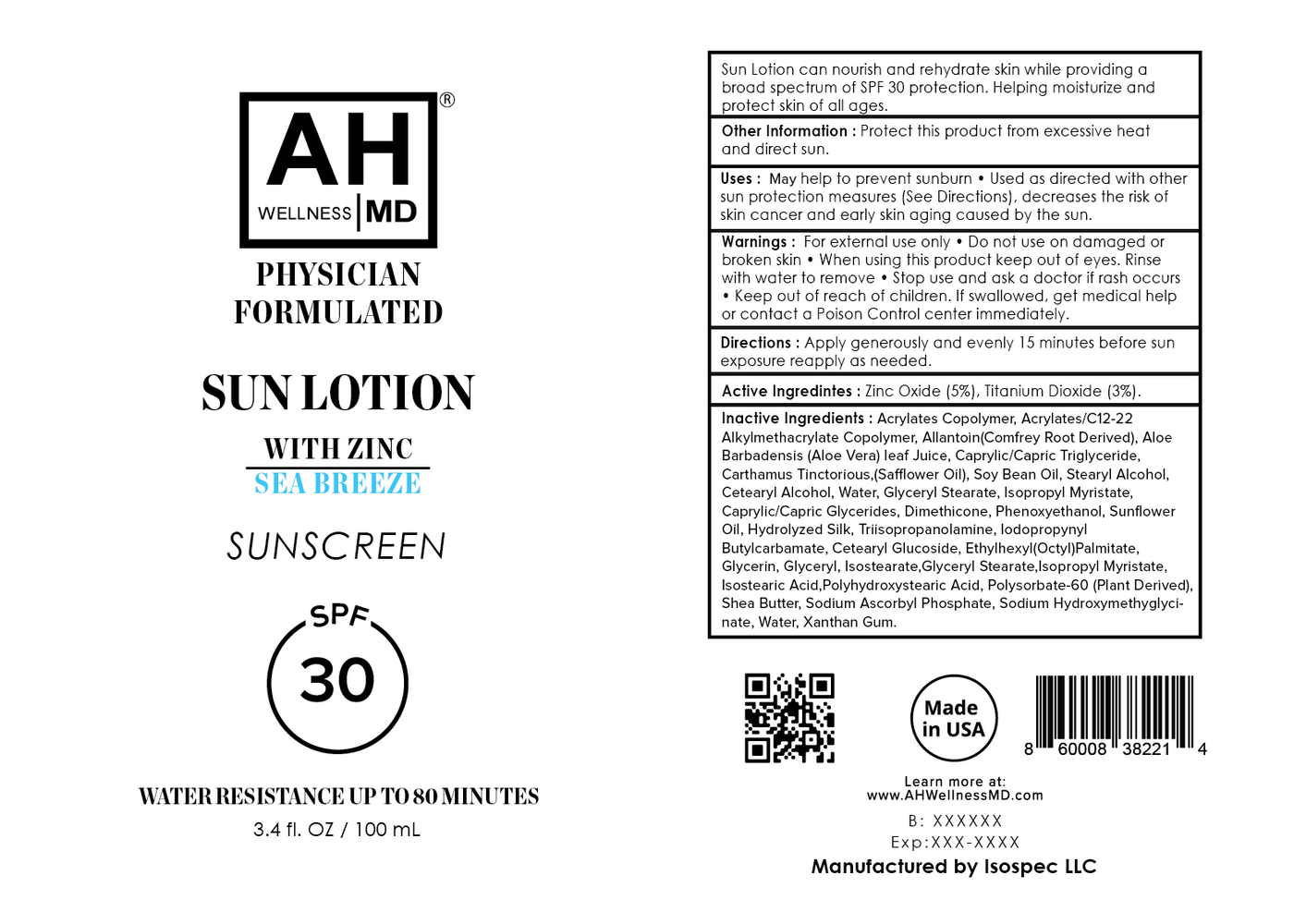 Sun Lotion w/Zinc 30 SPF
